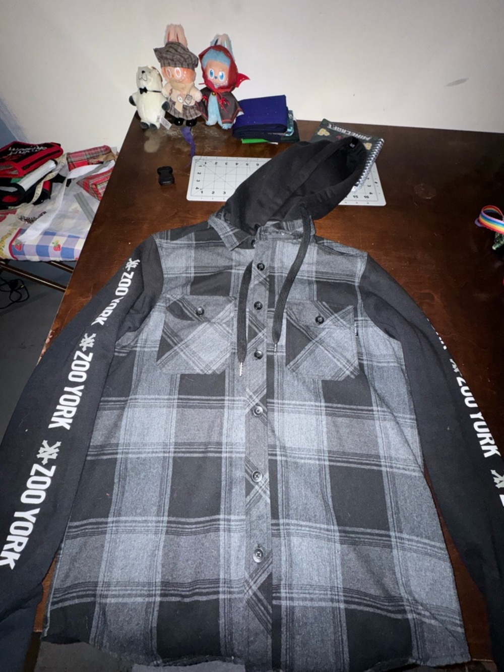 Zoo York Black & Gray Plaid Hooded Button-Up Jacket